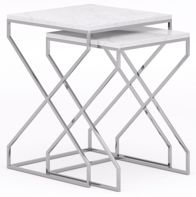 Product photograph of Scala White Marble Top And Chrome Nest Of 2 Tables from Choice Furniture Superstore