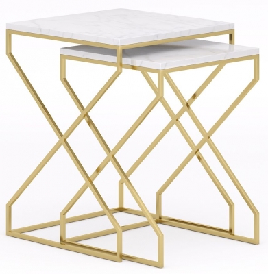 Product photograph of Scala White Marble Top And Gold Nest Of 2 Tables from Choice Furniture Superstore