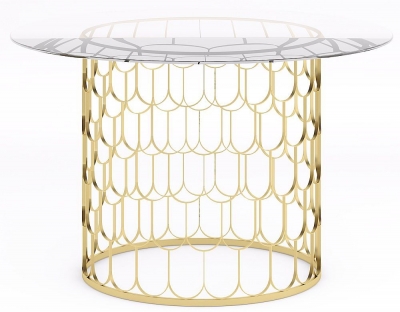 Product photograph of Belair Glass And Gold 120cm Round Dining Table from Choice Furniture Superstore