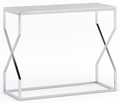 Product photograph of Scala White Marble Top And Chrome Console Table from Choice Furniture Superstore