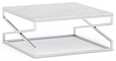 Product photograph of Scala White Marble Top And Chrome Square Coffee Table from Choice Furniture Superstore