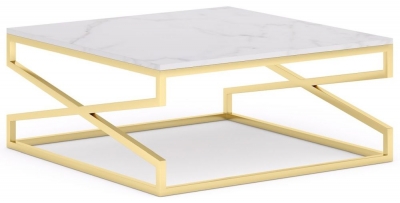Product photograph of Scala White Marble Top And Gold Square Coffee Table from Choice Furniture Superstore