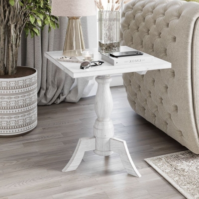 Product photograph of Clearance - Pimlico Mango Wood White Washed Pedestal Side Table from Choice Furniture Superstore