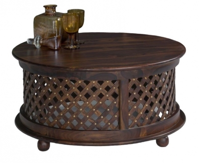 Product photograph of Clearance - Maharani Sheesham Coffee Table Indian Wood Round Top With 4 Turned Legs from Choice Furniture Superstore
