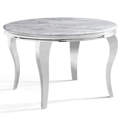 Product photograph of Louis Grey Marble And Chrome Round Dining Table from Choice Furniture Superstore