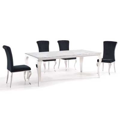 Product photograph of Louis Grey Marble And Chrome Dining Set With Black Velvet Fabric Chairs - Comes In 4 6 8 Seater from Choice Furniture Superstore