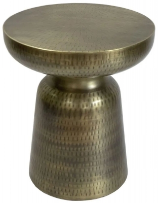 Product photograph of Agra Hammered Antique Brass Side Table - Hourglass Shape With Metal Cone Base from Choice Furniture Superstore