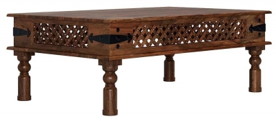 Product photograph of Maharani Sheesham Coffee Table Indian Wood Large Rectangular Top Lattice Design With 4 Turned Legs from Choice Furniture Superstore