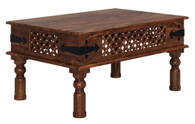 Product photograph of Maharani Sheesham Coffee Table Indian Wood Rectangular Top Lattice Design With 4 Turned Legs from Choice Furniture Superstore