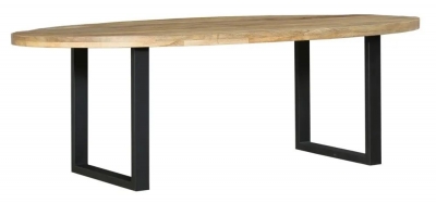 Product photograph of Fargo 10 Seater Industrial Oval Dining Table - Rustic Mango Wood With Black U Legs from Choice Furniture Superstore