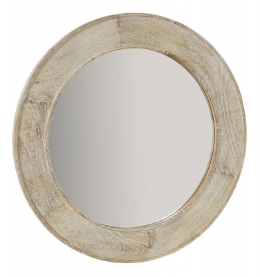 Product photograph of Clearance - Sahara Carved Round Mirror In White Washed Finished Mango Wood from Choice Furniture Superstore