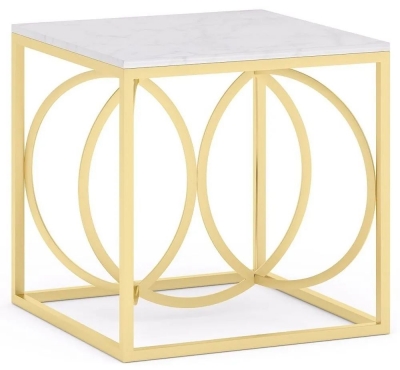 Product photograph of Olympia White Marble Top And Gold Square Side Table from Choice Furniture Superstore