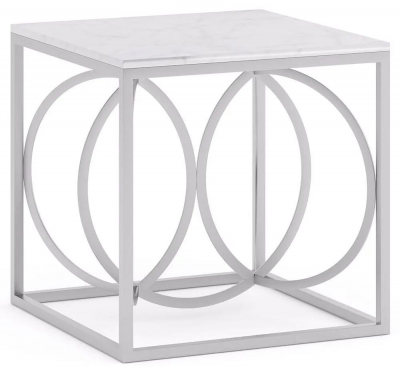 Product photograph of Olympia White Marble Top And Silver Square Side Table from Choice Furniture Superstore