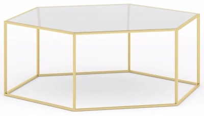 Product photograph of Ming Glass And Gold Hexagon Coffee Table from Choice Furniture Superstore