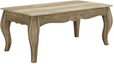 Product photograph of Fleur French Style Washed Grey Coffee Table - Made In Solid Rustic Mango Wood from Choice Furniture Superstore