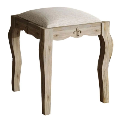 Product photograph of Fleur French Style Washed Grey Padded Dressing Stool - Made In Solid Rustic Mango Wood from Choice Furniture Superstore