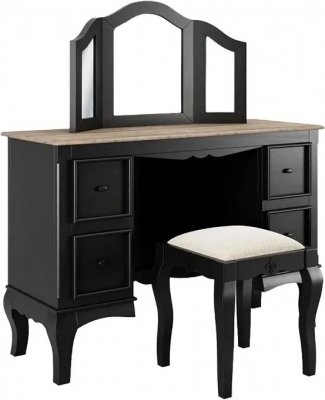 Product photograph of Clearance - Fleur French Style Black 4 Drawer Kneehole Dressing Table - Made In Solid Mango Wood from Choice Furniture Superstore