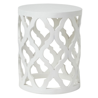 Product photograph of Boho White Washed Light Distressed Carved Mango Wood Round Lamp Table from Choice Furniture Superstore