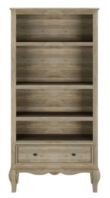 Product photograph of Fleur French Style Washed Grey Wide Bookcase - Made In Solid Rustic Mango Wood from Choice Furniture Superstore