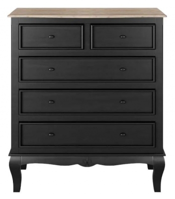 Clearance - Fleur French Style Black 2 + 3 Drawer Chest - Made in Solid Mango Wood