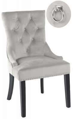 Product photograph of Knocker Back Champagne Dining Chair Tufted Velvet Fabric Upholstered With Black Wooden Legs from Choice Furniture Superstore