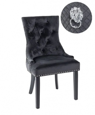 Product photograph of Lion Knocker Back Black Dining Chair Tufted Velvet Fabric Upholstered With Black Wooden Legs from Choice Furniture Superstore