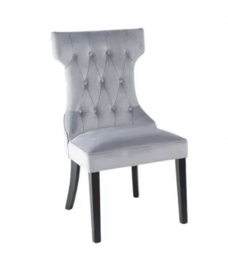 Image of Courtney Light Grey Dining Chair, Tufted Velvet Fabric Upholstered with Black Wooden Legs