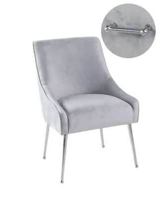 Giovanni Light Grey Dining Chair, Velvet Fabric Upholstered with Back Handle and Chrome Legs