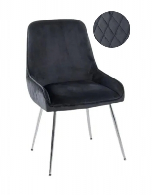 Image of Hamilton Black Dining Chair, Velvet Fabric Upholstered with Quilted Diamond Stitched Back and Chrome Legs