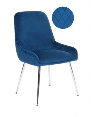 Image of Hamilton Blue Dining Chair, Velvet Fabric Upholstered with Quilted Diamond Stitched Back and Chrome Legs