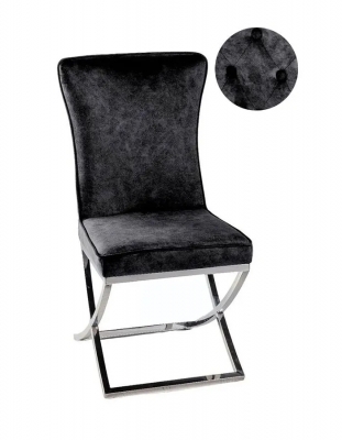 Product photograph of Lyon Cross Leg Black Dining Chair Plush Velvet Fabric With Tufted Buttoned Back And Chrome Metal Base from Choice Furniture Superstore