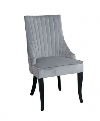 Image of Sofie Light Grey Dining Chair, Tufted Velvet Fabric Upholstered with Black Wooden Legs