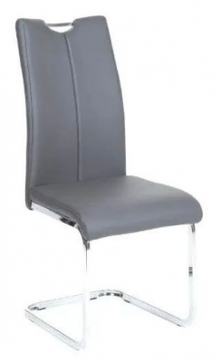 Product photograph of Nikko Dark Grey Leather Handle Back Dining Chair With Stainless Steel Cantiliver Base from Choice Furniture Superstore