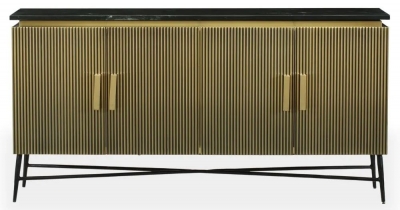 Product photograph of Glam Flute Gold 4 Door Large Sideboard With Black Marble Top from Choice Furniture Superstore