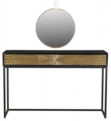 Product photograph of Luxe Black And Antique Gold Starburst Dressing Table With Mirror - 2 Drawers from Choice Furniture Superstore