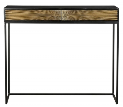 Product photograph of Luxe Black And Antique Gold Starburst Console Table- 2 Drawers from Choice Furniture Superstore