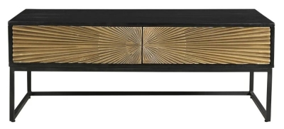 Product photograph of Luxe Black And Antique Gold Starburst Coffee Table- 2 Drawers from Choice Furniture Superstore