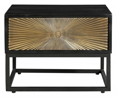 Product photograph of Luxe Black And Antique Gold Starburst Side Table- 1 Drawer from Choice Furniture Superstore