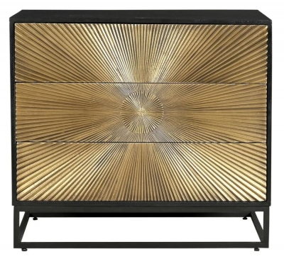 Product photograph of Luxe Black And Antique Gold Starburst Chest - 3 Drawers from Choice Furniture Superstore