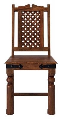 Product photograph of Maharani Sheesham Dining Chair Indian Wood Lattice Jali Design With 4 Turned Legs from Choice Furniture Superstore