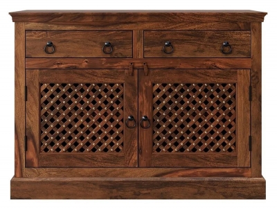 Product photograph of Maharani Sheesham Sideboard Indian Wood 110cm Small Cabinet Lattice Jali Design - 2 Door With 2 Drawers from Choice Furniture Superstore