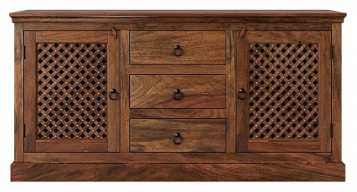 Product photograph of Maharani Sheesham Sideboard Indian Wood 160cm Large Cabinet Lattice Jali Design - 2 Door With 3 Drawers from Choice Furniture Superstore