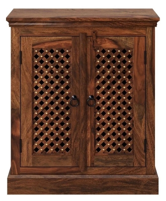 Product photograph of Maharani Sheesham Dvd Cabinet Indian Wood With Lattice Design - 2 Doors And 2 Shelves from Choice Furniture Superstore