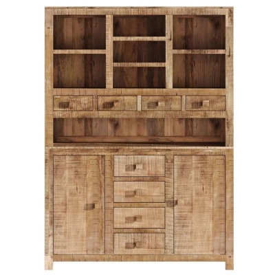 Product photograph of Dakota Mango Wood Buffet Hutch Indian Light Natural Rustic Finish Large Kitchen Display Cabinet - Dresser Unit from Choice Furniture Superstore