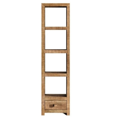 Product photograph of Dakota Mango Wood Tall Bookcase Indian Light Natural Rustic Finish - 3 Shelves And 3 Drawer Bottom Storage from Choice Furniture Superstore