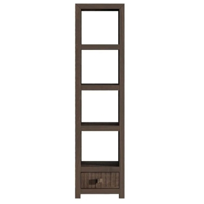 Product photograph of Clearance - Dakota Mango Wood Narrow Bookshelf Indian Dark Walnut Rustic Finish 1 Drawer Bottom Storage Shelving Unit - Open Display Unit from Choice Furniture Superstore