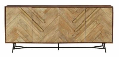Product photograph of Rennes Chevron 4 Door Sideboard - Rustic Mango Wood from Choice Furniture Superstore