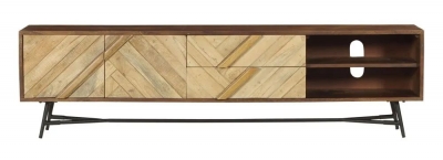 Product photograph of Rennes Chevron Large Tv Unit - Rustic Mango Wood from Choice Furniture Superstore