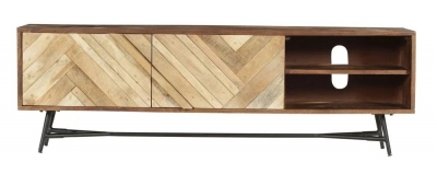 Product photograph of Rennes Chevron Medium Tv Unit - Rustic Mango Wood from Choice Furniture Superstore