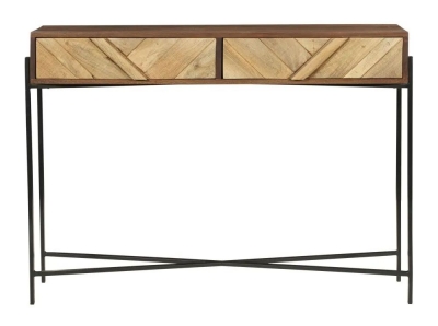 Product photograph of Rennes Chevron 2 Drawer Console Table - Rustic Mango Wood from Choice Furniture Superstore